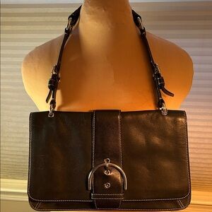 Elegant Black Coach Leather Buckle Shoulder Bag